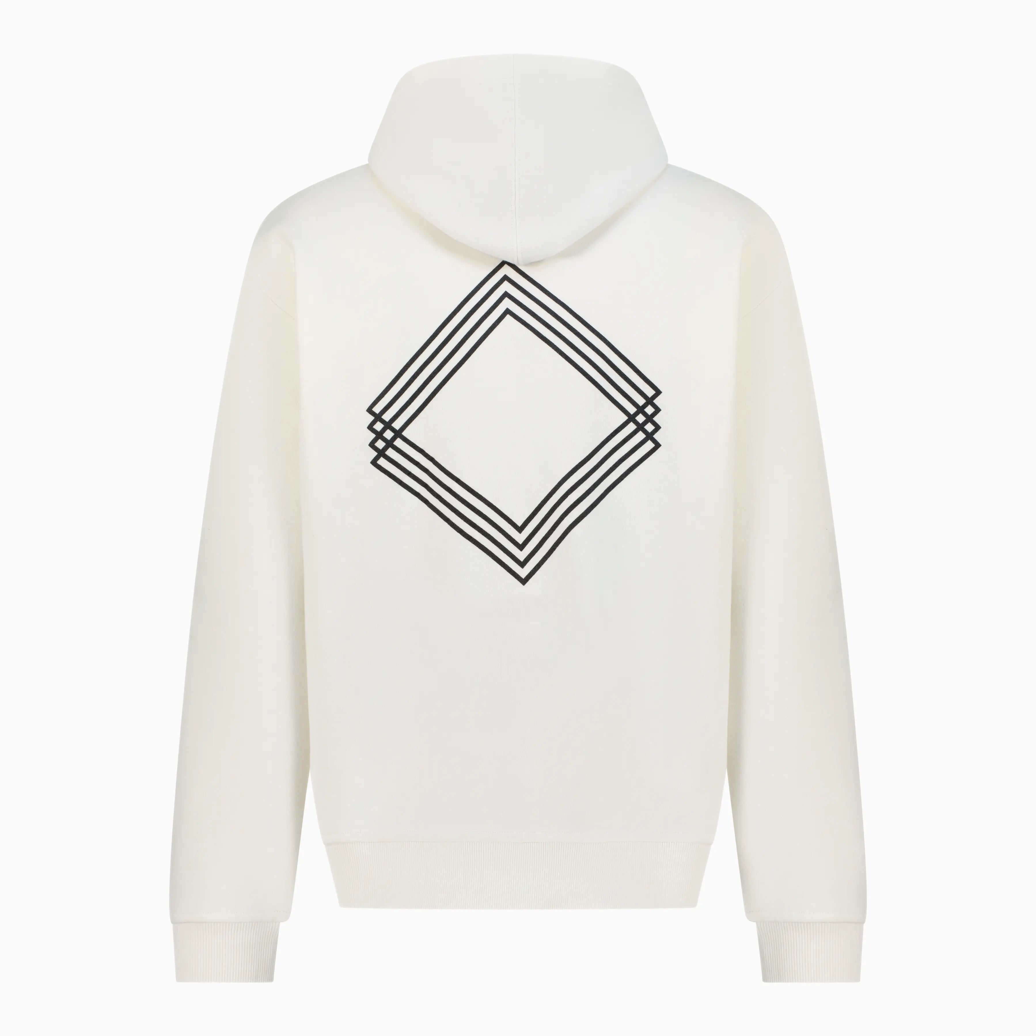 White hoodie with Gem Unidentity logo on the back