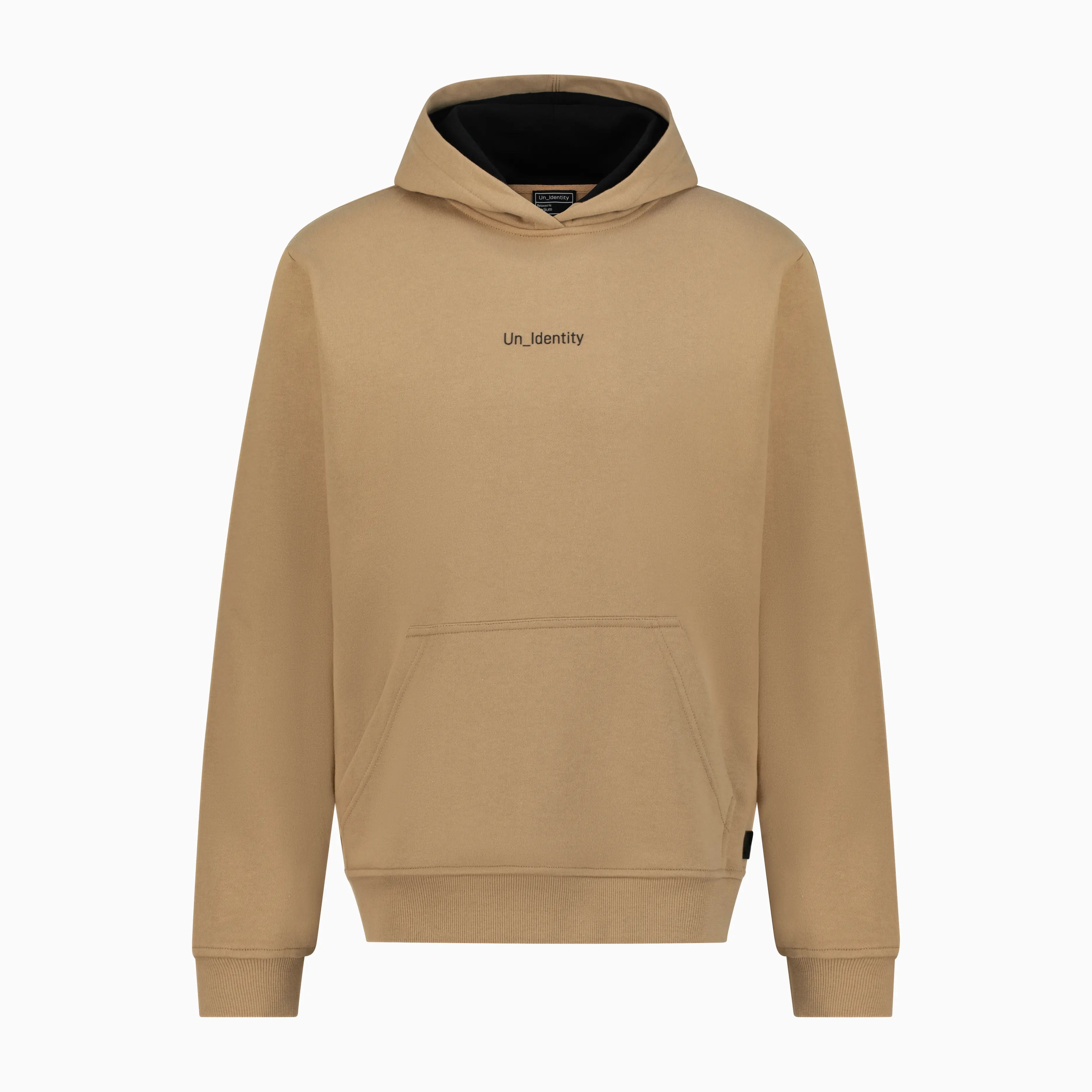 Beige hoodie with Unidentity logo on the chest