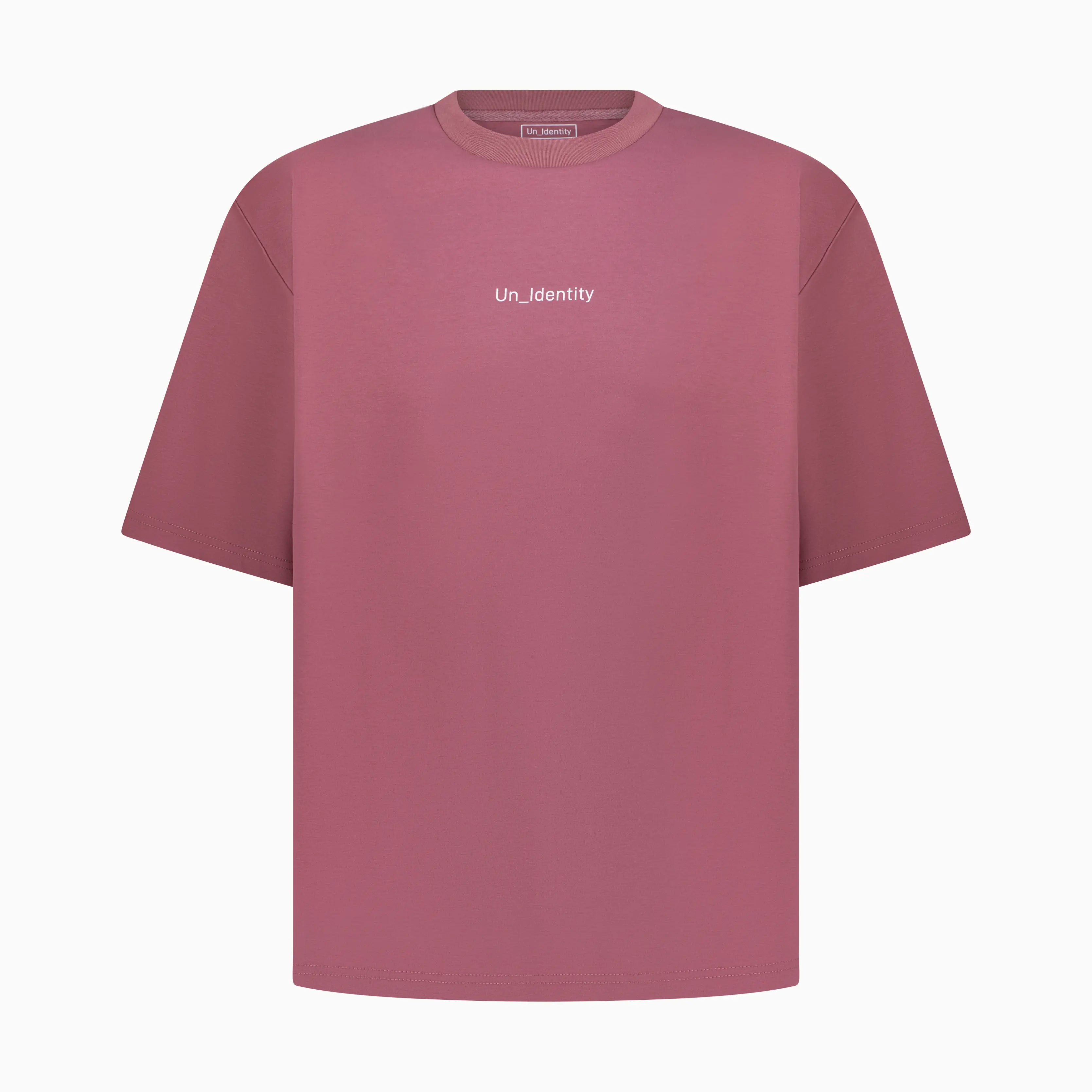 Plum tee with white Unidentity text on the chest