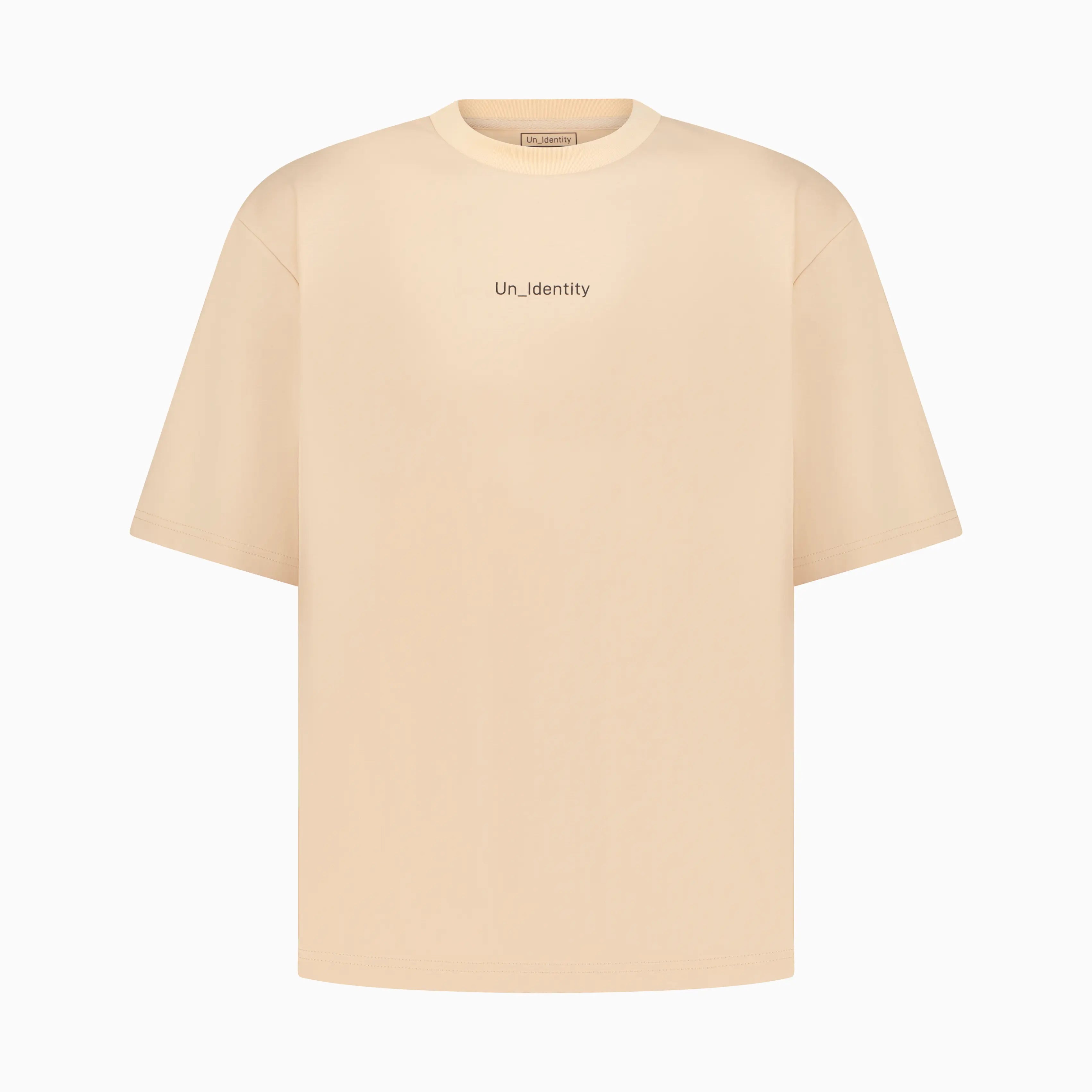 Beige T-shirt with black Unidentity text on the chest. #color_beige
