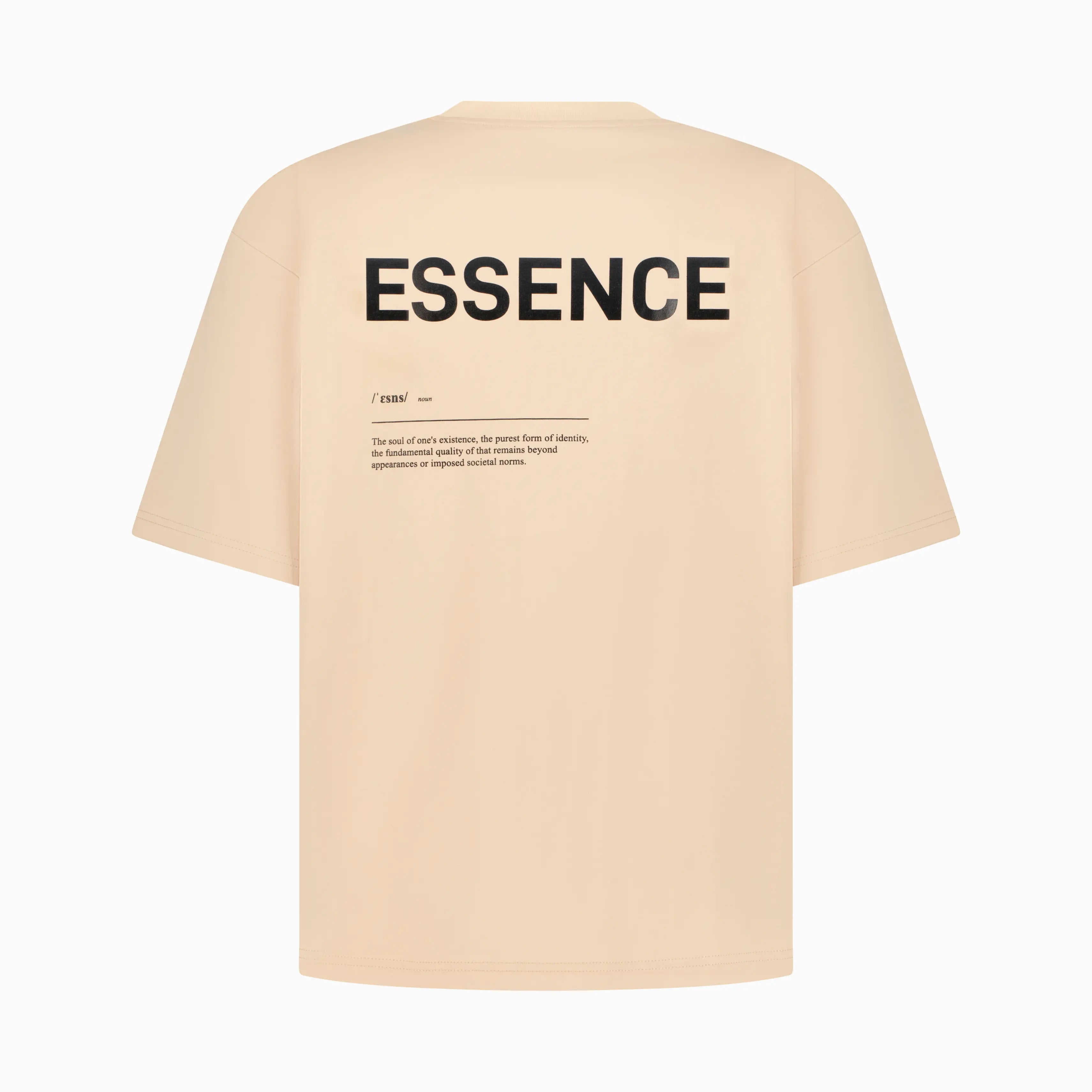 Beige tee with ESSENCE text on the back