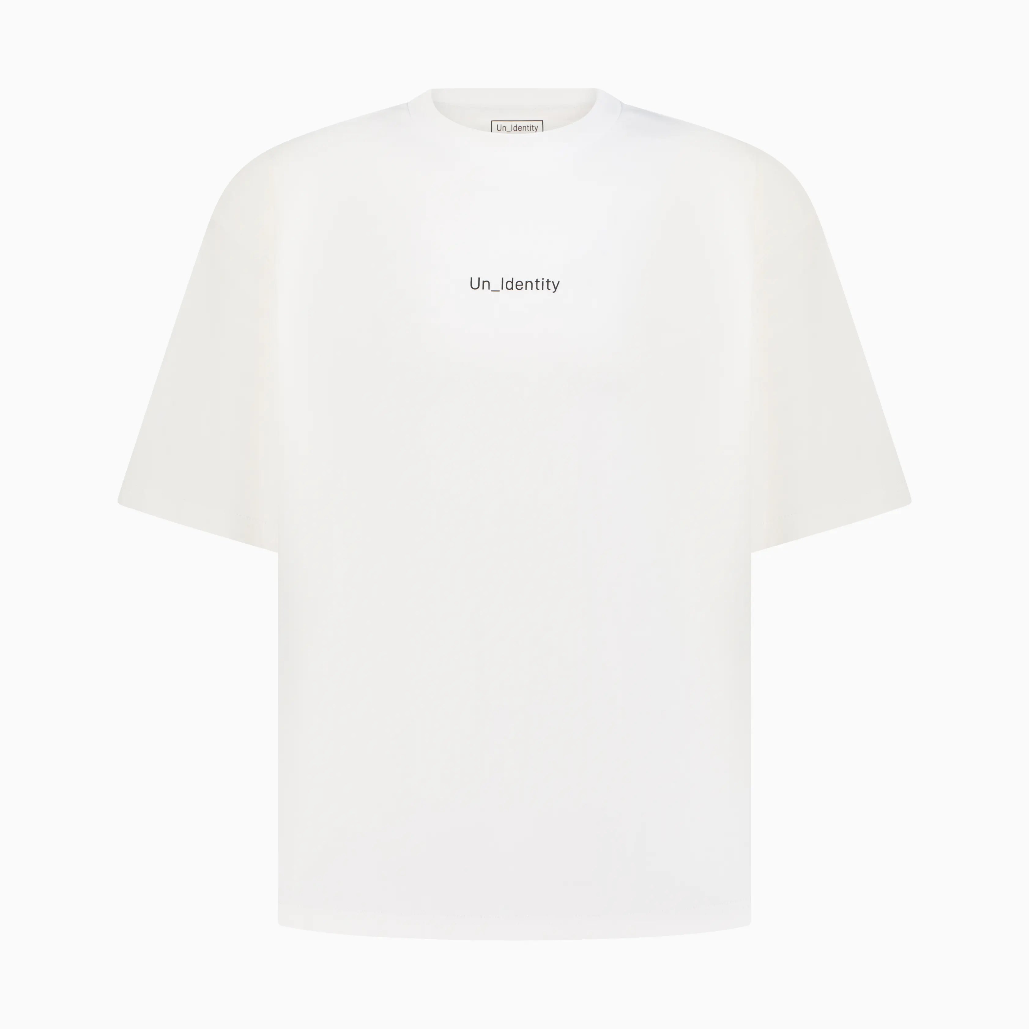 White T-shirt with black Unidentity text on the chest