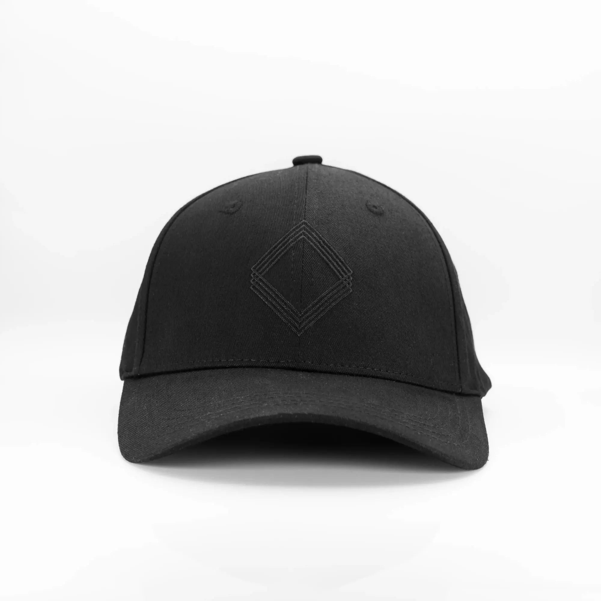 Black baseball cap with geometric Unidentity logo on the front