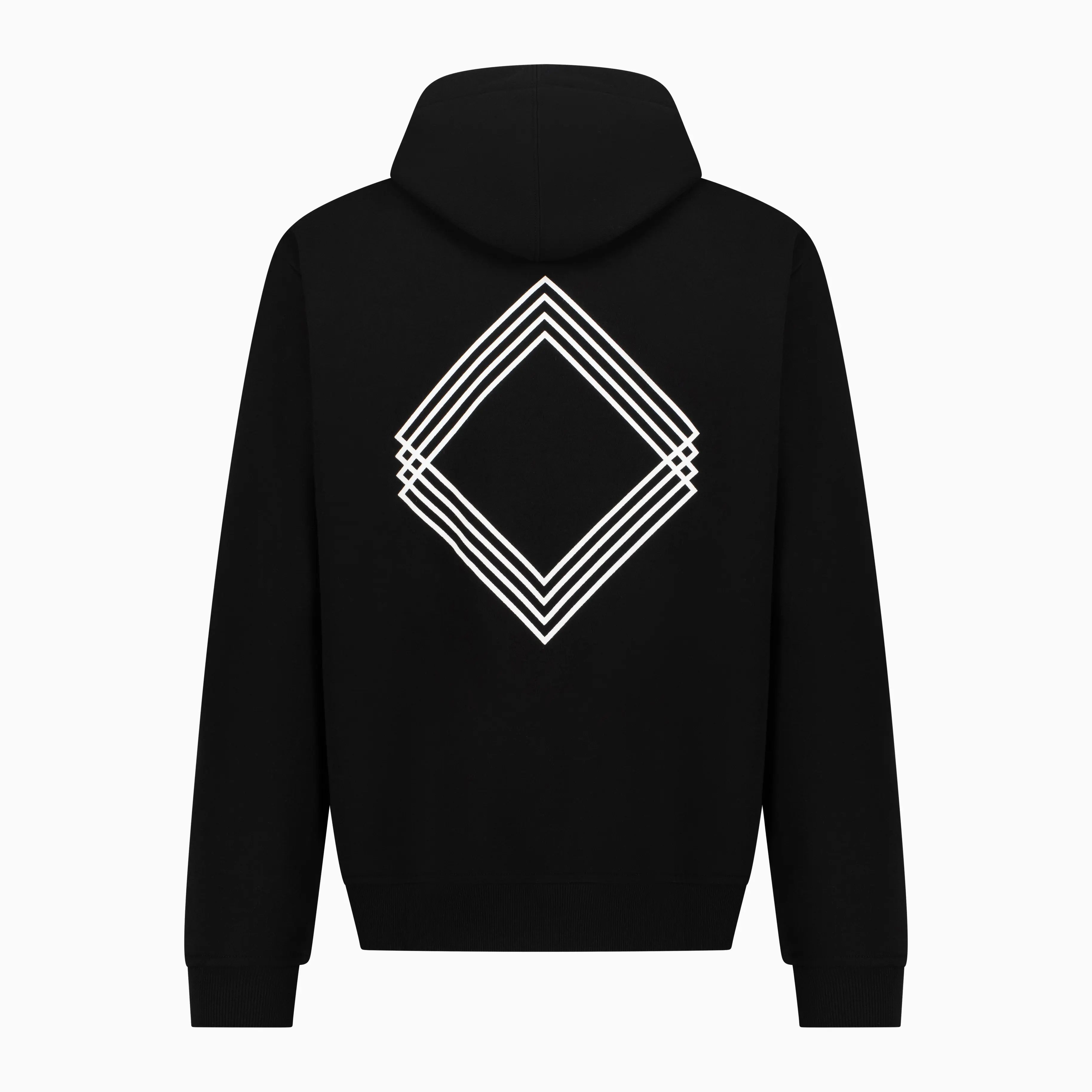 Black hoodie with Gem white Unidentity design on the back. #color_black