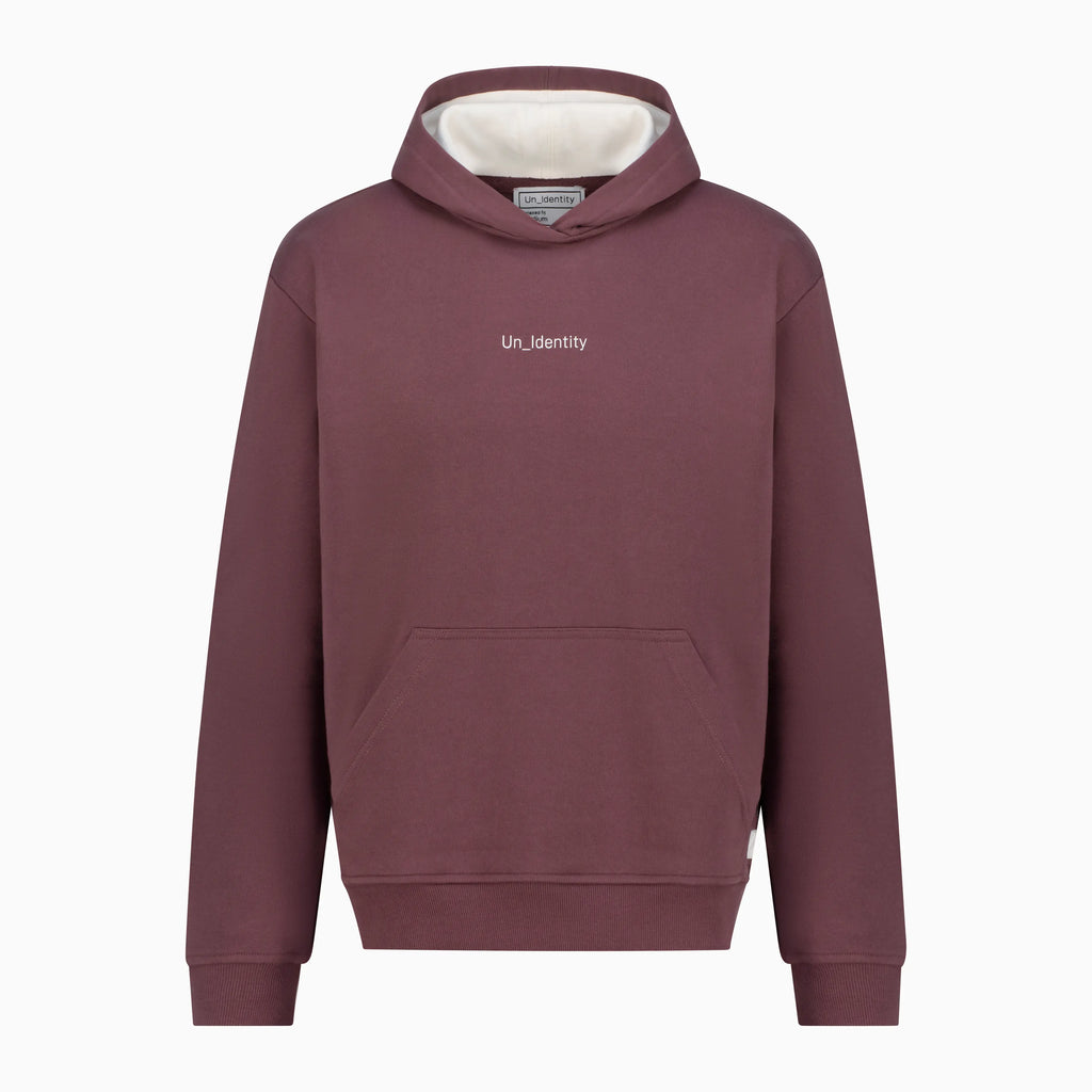Plum hoodie with Unidentity logo on the chest 