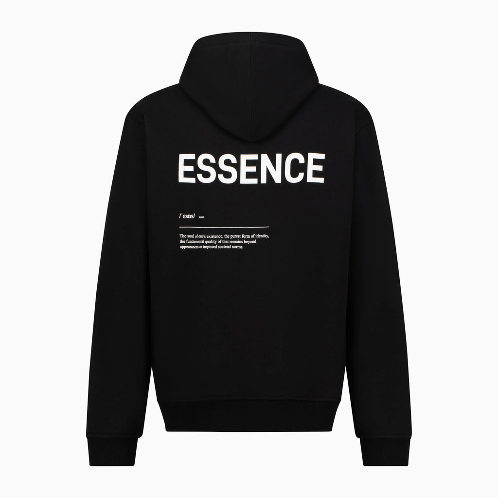 Black Unidentity hoodie with ESSENCE featuring on the back 