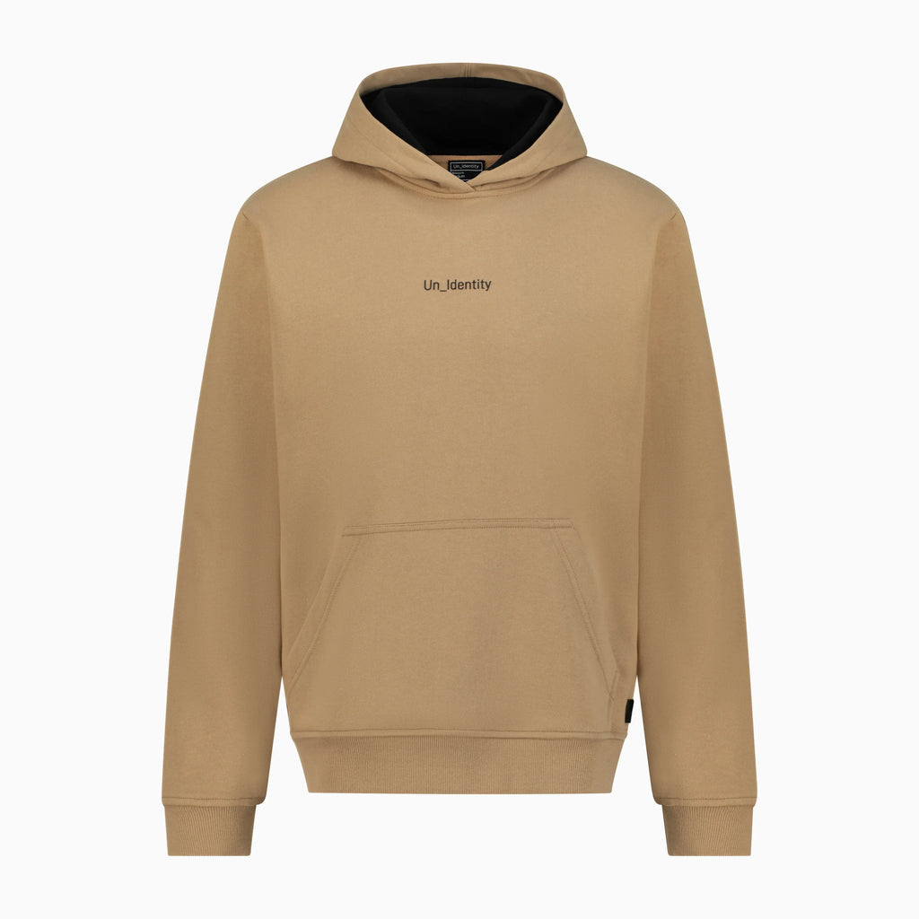 Beige hoodie with Unidentity logo on the chest 