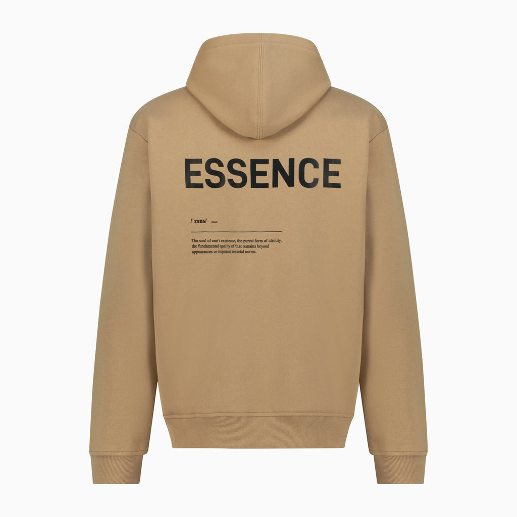 Beige Unidentity hoodie with ESSENCE text on the back