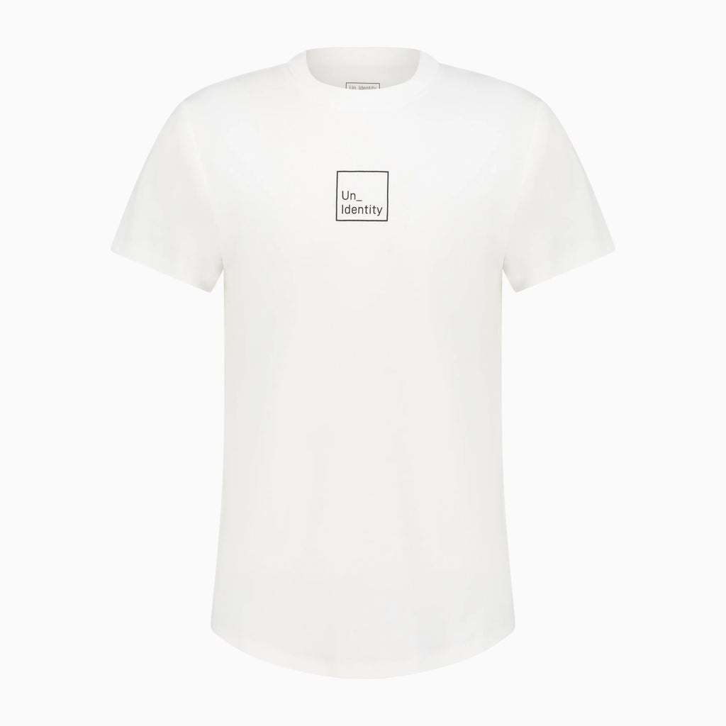 White T-shirt with square Unidentity logo on the chest 