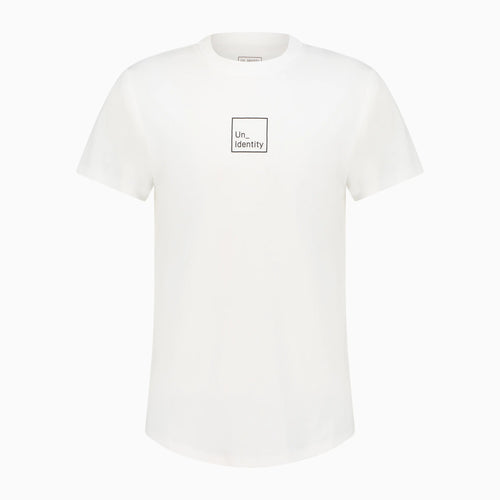 White Unidentity tee with logo, front side