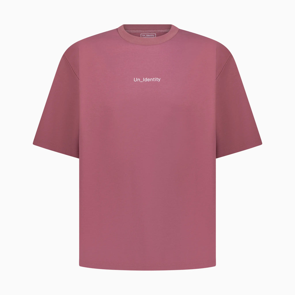 Plum tee with white Unidentity text on the chest 