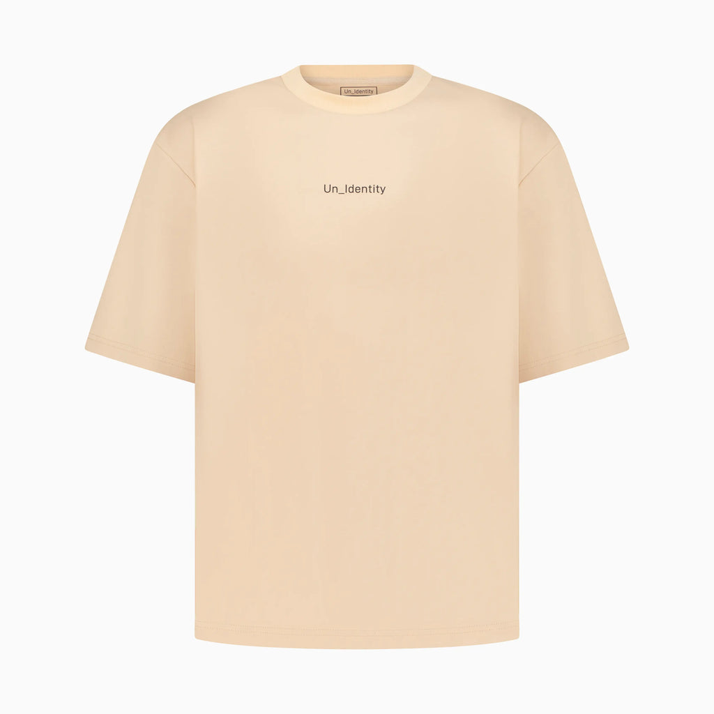 Beige T-shirt with black Unidentity text on the chest 