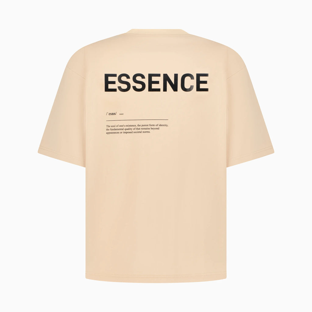 Beige tee with ESSENCE text on the back