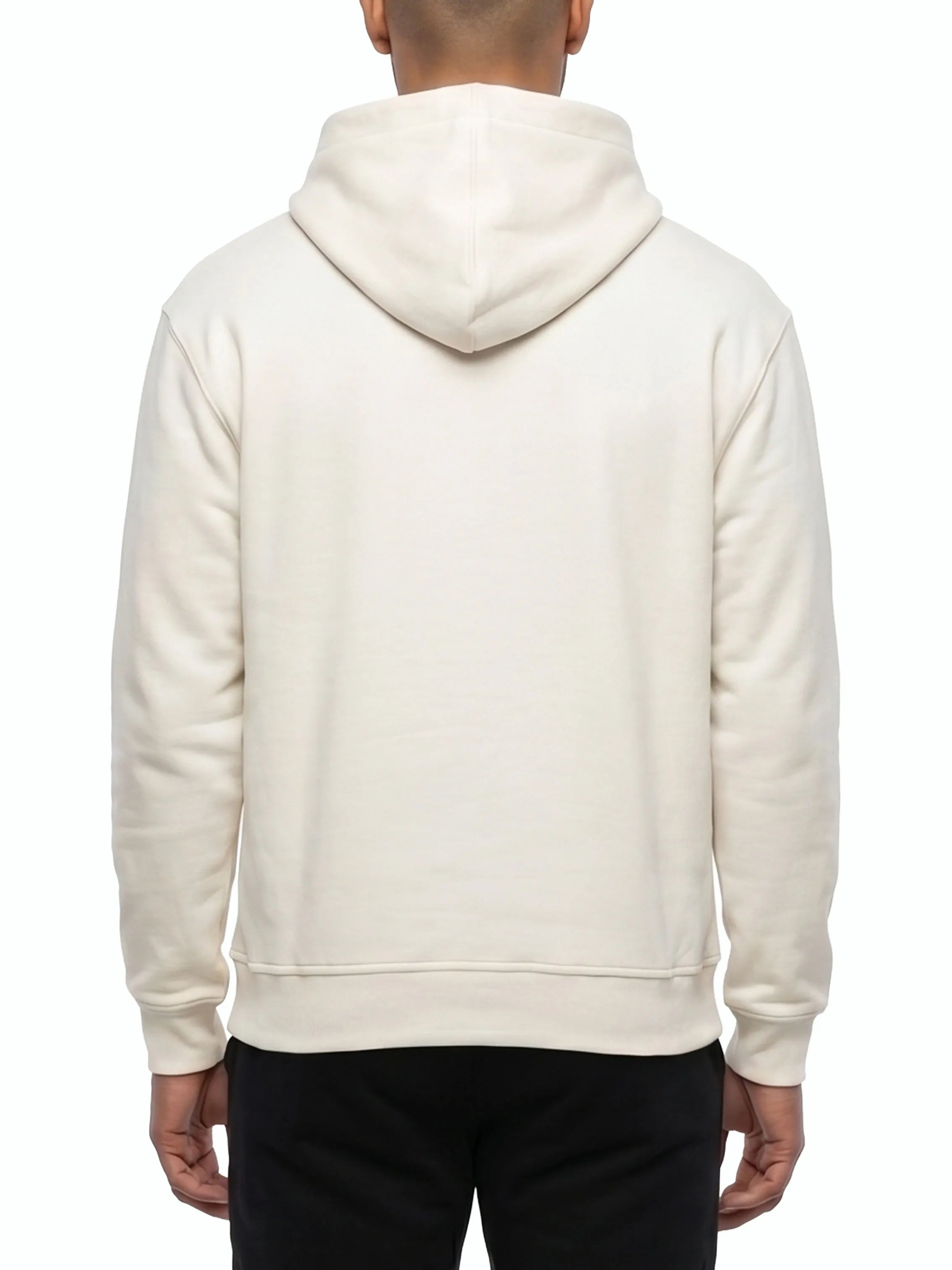 White hoodie and pants on model. #color_white