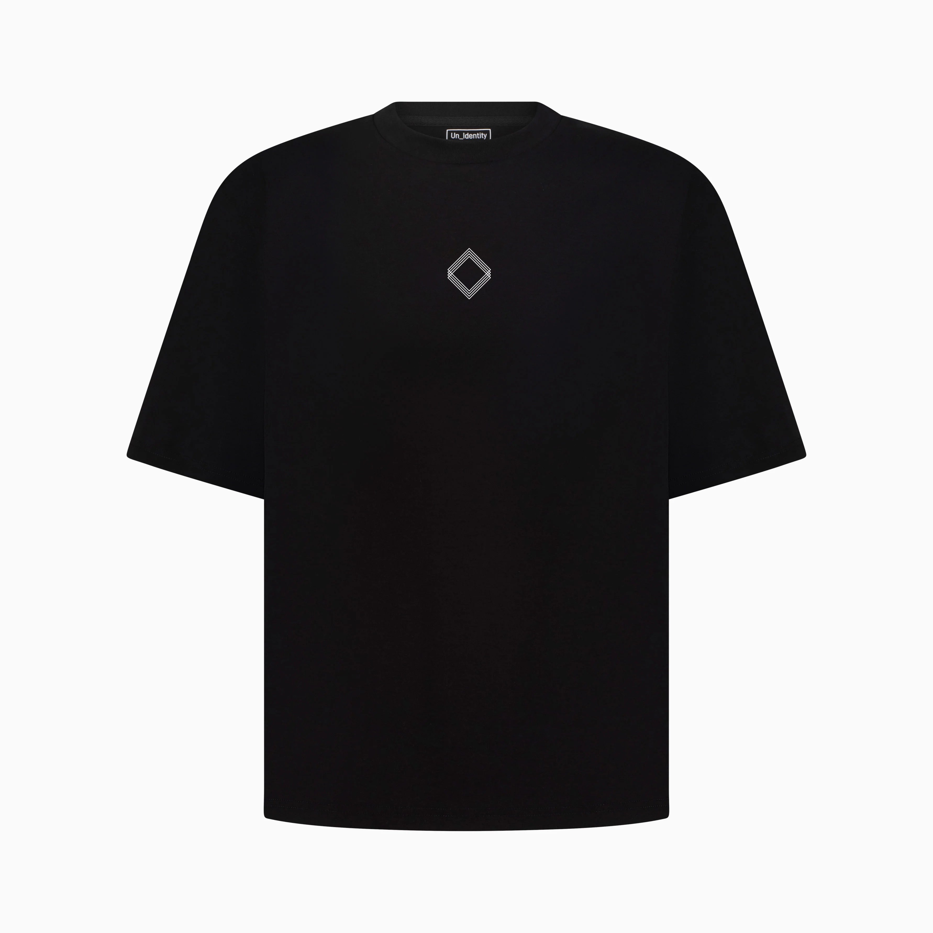 Black T-shirt with a logo printed on the chest. #color_black